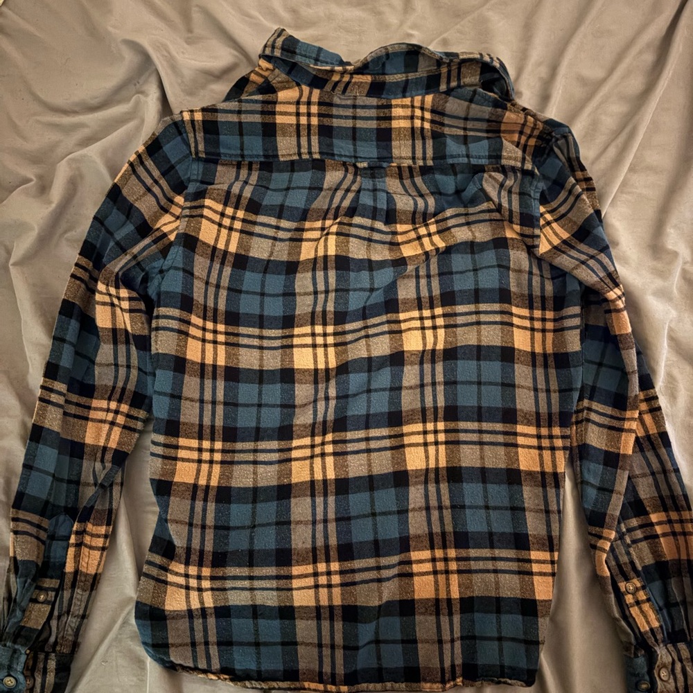 Denim & Flower Blue and Tan Plaid Casual Button Down Shirt - Picture 3 of 4
